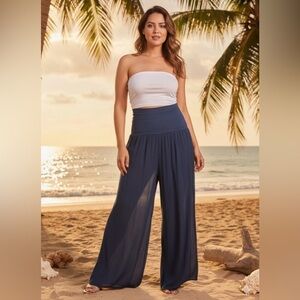 Giusy Womens M Silk Blend Palazzo Boho Ethereal Resortwear Italy Flowy Pants